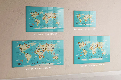Pizarra borrable de cristal con imanes Mapa del mundo con ilustraciones y fotografías.