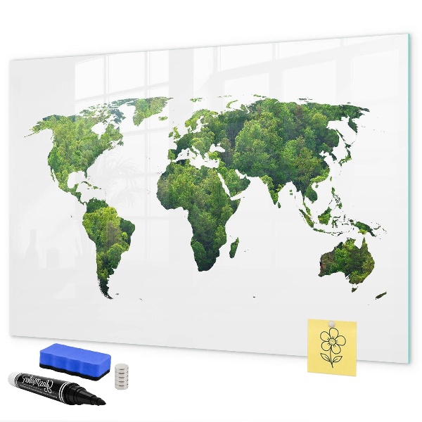 Pizarra magnética de pared con rotulador Mapa mundial verde con fotos