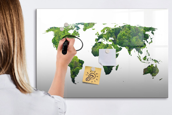 Pizarra magnética de pared con rotulador Mapa mundial verde con fotos