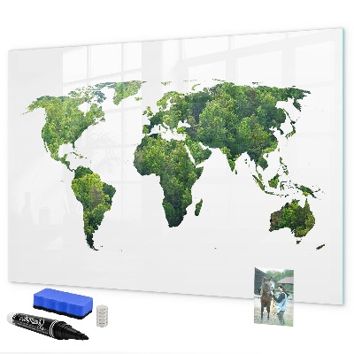 Pizarra magnética de pared con rotulador Mapa mundial verde con fotos