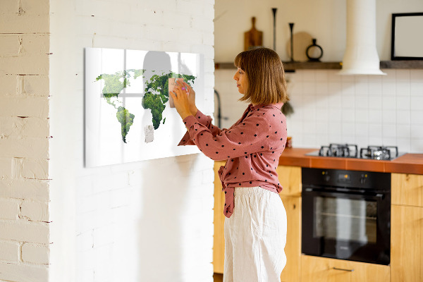 Pizarra magnética de pared con rotulador Mapa mundial verde con fotos