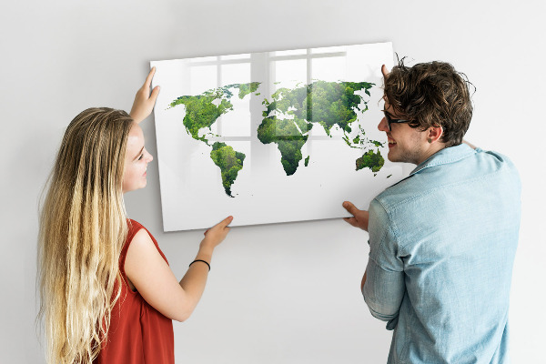Pizarra magnética de pared con rotulador Mapa mundial verde con fotos