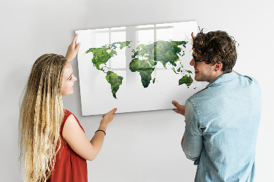 Pizarra magnética de pared con rotulador Mapa mundial verde con fotos