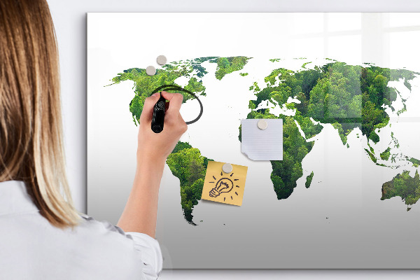Pizarra magnética de pared con rotulador Mapa mundial verde con fotos