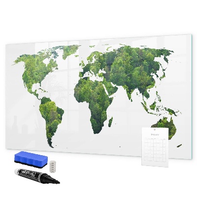 Pizarra magnética de pared con rotulador Mapa mundial verde con fotos
