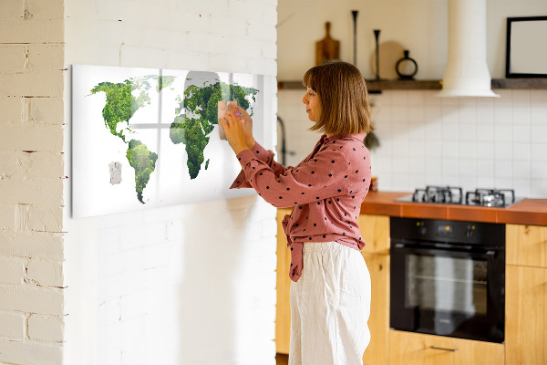Pizarra magnética de pared con rotulador Mapa mundial verde con fotos