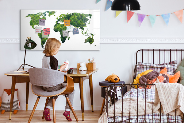 Pizarra magnética de pared con rotulador Mapa mundial verde con fotos