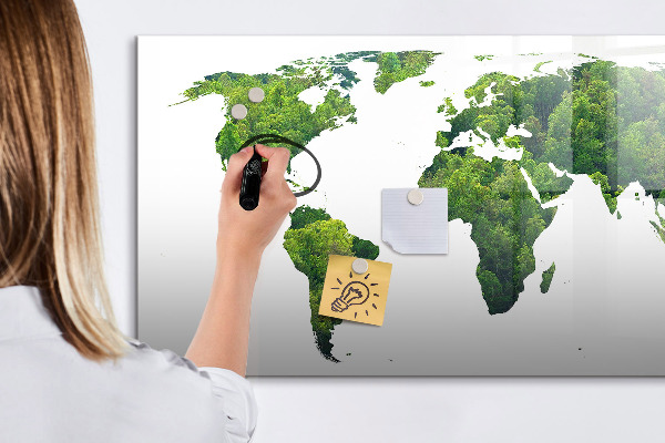 Pizarra magnética de pared con rotulador Mapa mundial verde con fotos