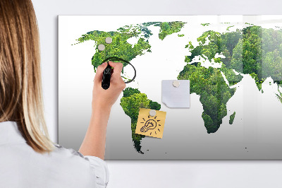 Pizarra magnética de pared con rotulador Mapa mundial verde con fotos