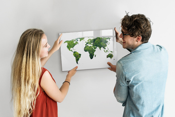 Pizarra magnética de pared con rotulador Mapa mundial verde con fotos