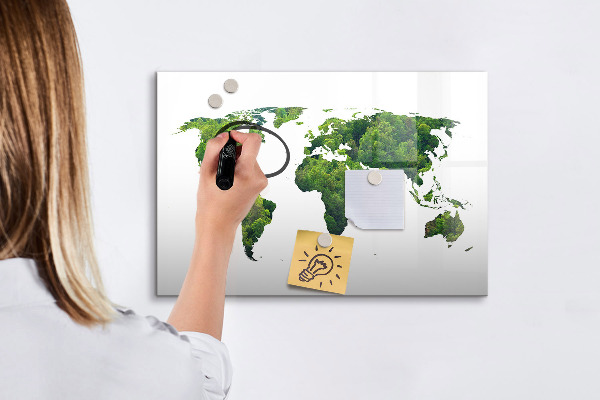 Pizarra magnética de pared con rotulador Mapa mundial verde con fotos