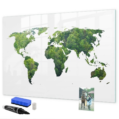 Pizarra magnética de pared con rotulador Mapa mundial verde con fotos