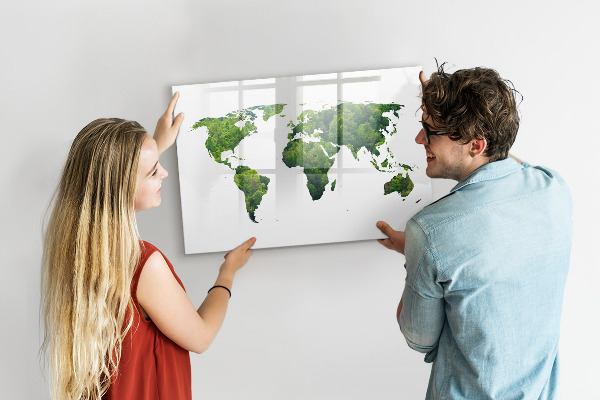 Pizarra magnética de pared con rotulador Mapa mundial verde con fotos