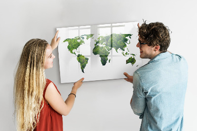 Pizarra magnética de pared con rotulador Mapa mundial verde con fotos