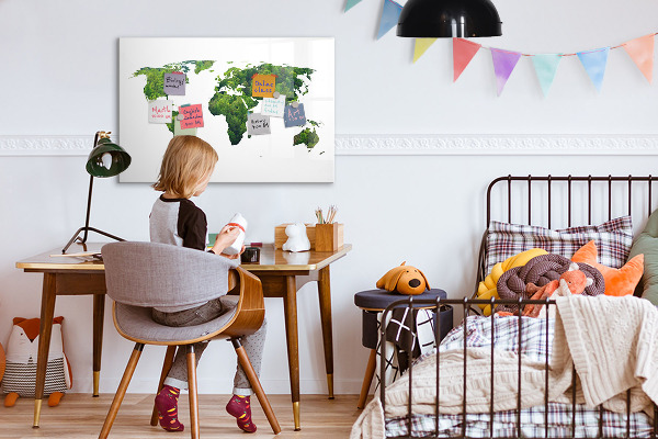 Pizarra magnética de pared con rotulador Mapa mundial verde con fotos