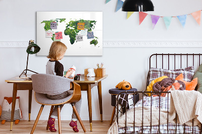 Pizarra magnética de pared con rotulador Mapa mundial verde con fotos