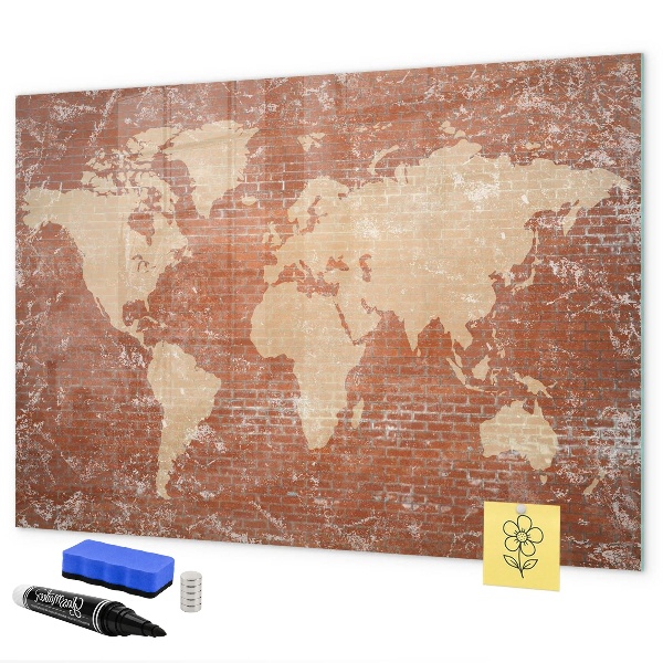 Pizarra magnética de pared con rotulador Mapa del mundo con ubicaciones de fotos