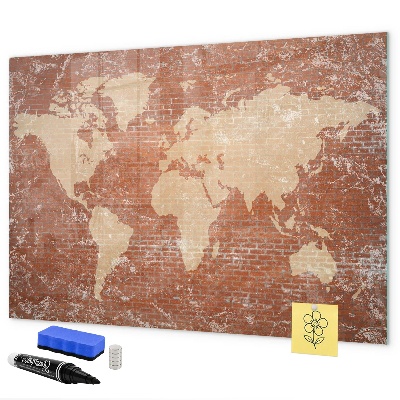 Pizarra magnética de pared con rotulador Mapa del mundo con ubicaciones de fotos