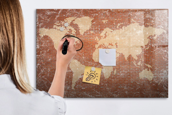 Pizarra magnética de pared con rotulador Mapa del mundo con ubicaciones de fotos
