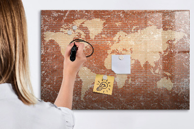 Pizarra magnética de pared con rotulador Mapa del mundo con ubicaciones de fotos