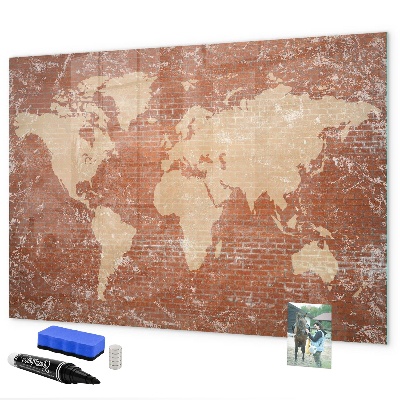Pizarra magnética de pared con rotulador Mapa del mundo con ubicaciones de fotos