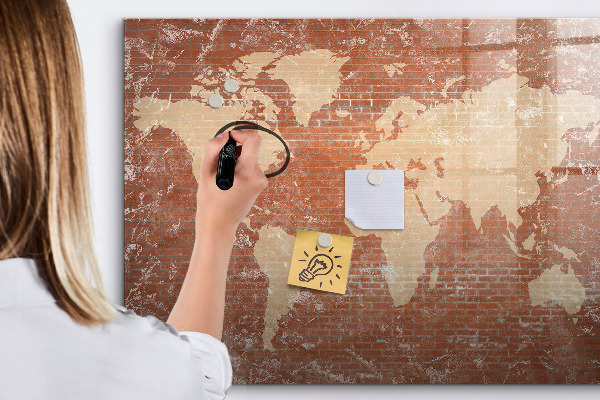 Pizarra magnética de pared con rotulador Mapa del mundo con ubicaciones de fotos