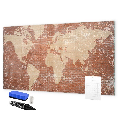 Pizarra magnética de pared con rotulador Mapa del mundo con ubicaciones de fotos