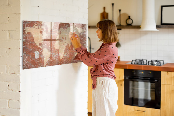 Pizarra magnética de pared con rotulador Mapa del mundo con ubicaciones de fotos