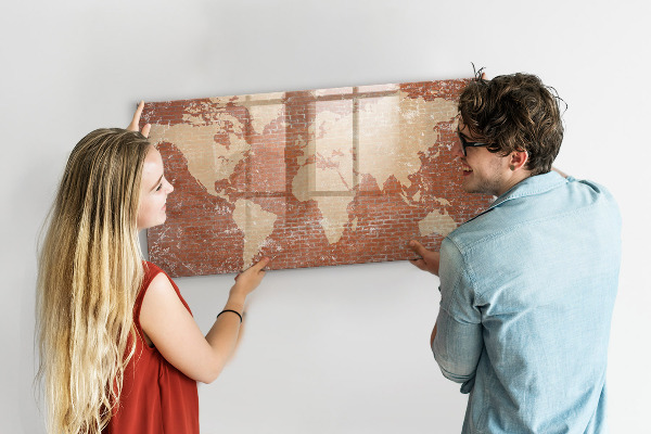 Pizarra magnética de pared con rotulador Mapa del mundo con ubicaciones de fotos