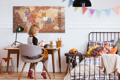 Pizarra magnética de pared con rotulador Mapa del mundo con ubicaciones de fotos