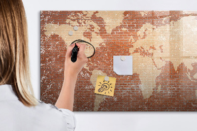 Pizarra magnética de pared con rotulador Mapa del mundo con ubicaciones de fotos
