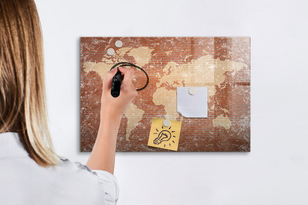 Pizarra magnética de pared con rotulador Mapa del mundo con ubicaciones de fotos