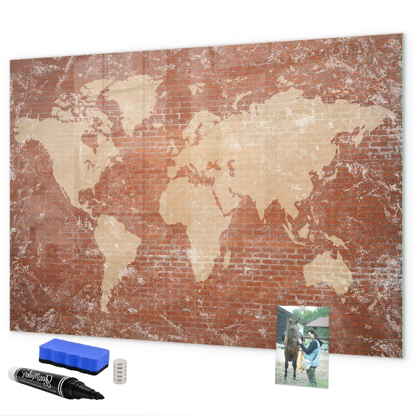 Pizarra magnética de pared con rotulador Mapa del mundo con ubicaciones de fotos