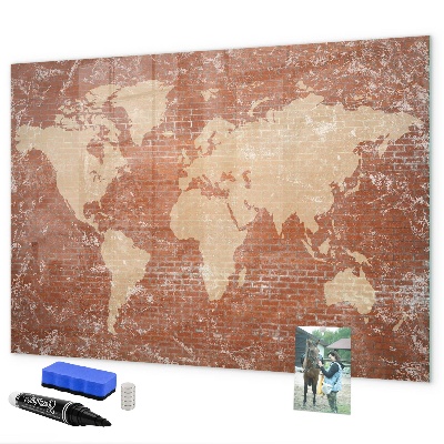 Pizarra magnética de pared con rotulador Mapa del mundo con ubicaciones de fotos