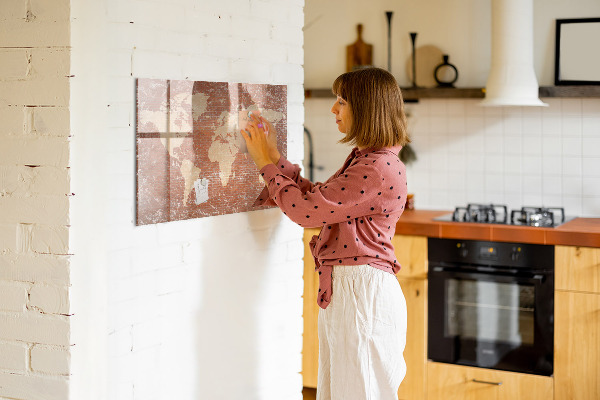 Pizarra magnética de pared con rotulador Mapa del mundo con ubicaciones de fotos