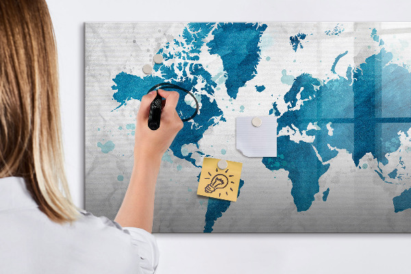 Pizarra magnética de pared con rotulador Mapa del mundo con fotos personales