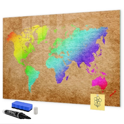 Pizarra borrable de cristal con imanes Mapa colorido con puntos para tomar fotos