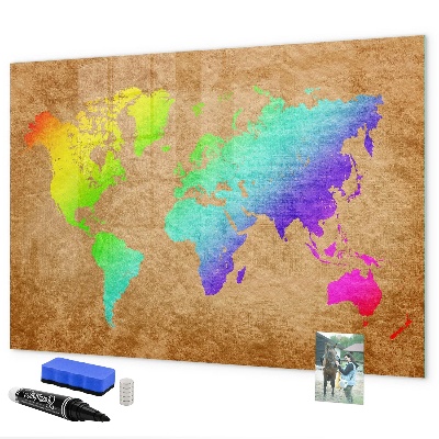Pizarra borrable de cristal con imanes Mapa colorido con puntos para tomar fotos