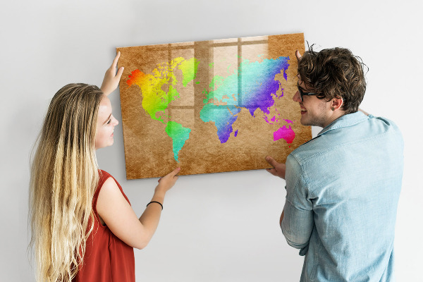Pizarra borrable de cristal con imanes Mapa colorido con puntos para tomar fotos