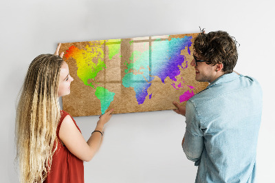 Pizarra borrable de cristal con imanes Mapa colorido con puntos para tomar fotos