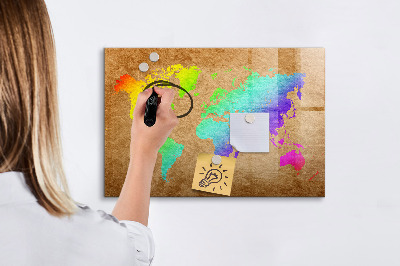 Pizarra borrable de cristal con imanes Mapa colorido con puntos para tomar fotos