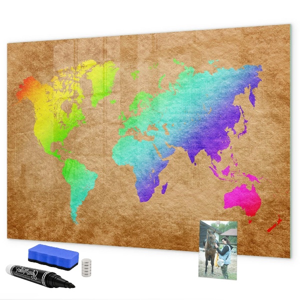 Pizarra borrable de cristal con imanes Mapa colorido con puntos para tomar fotos