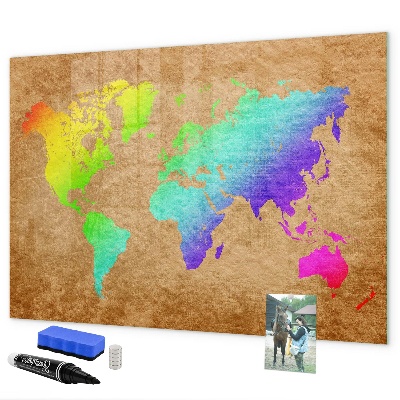 Pizarra borrable de cristal con imanes Mapa colorido con puntos para tomar fotos