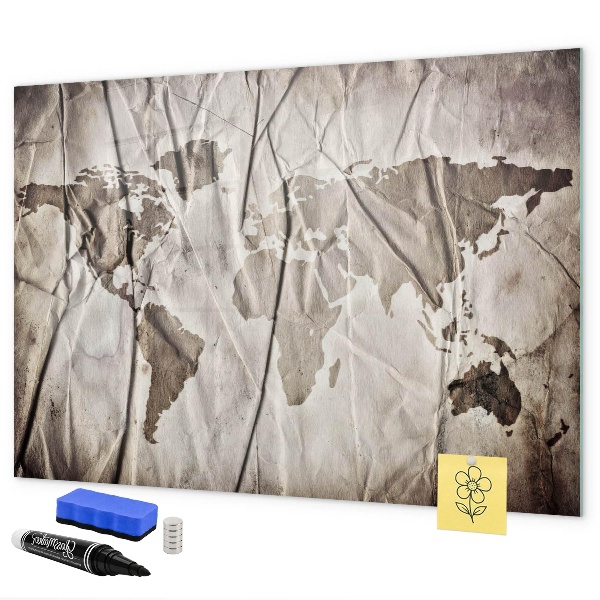Pizarra borrable de cristal con imanes Mapa del mundo con fotos y accesorios