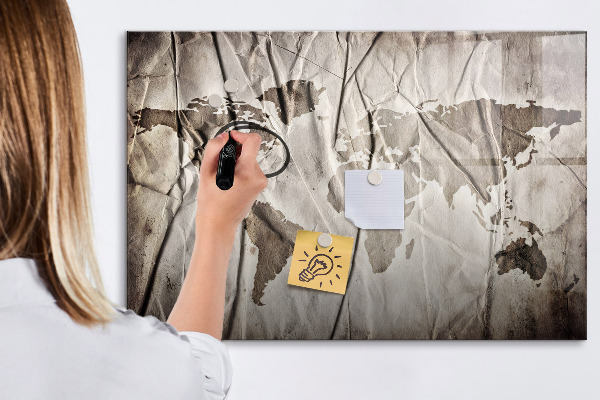 Pizarra borrable de cristal con imanes Mapa del mundo con fotos y accesorios