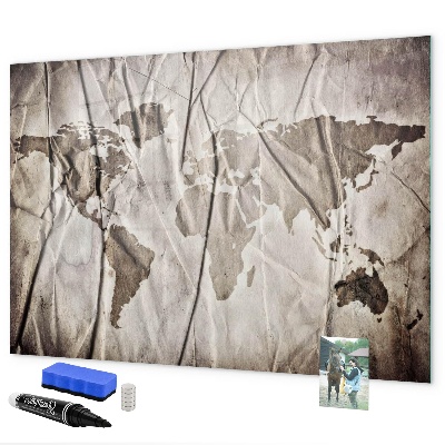 Pizarra borrable de cristal con imanes Mapa del mundo con fotos y accesorios