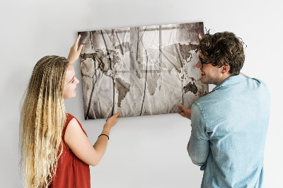 Pizarra borrable de cristal con imanes Mapa del mundo con fotos y accesorios