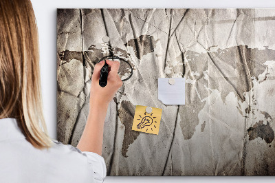 Pizarra borrable de cristal con imanes Mapa del mundo con fotos y accesorios