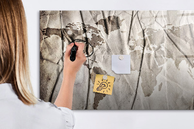 Pizarra borrable de cristal con imanes Mapa del mundo con fotos y accesorios