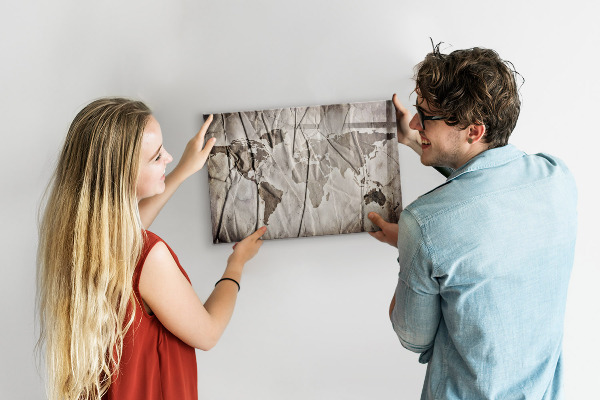 Pizarra borrable de cristal con imanes Mapa del mundo con fotos y accesorios